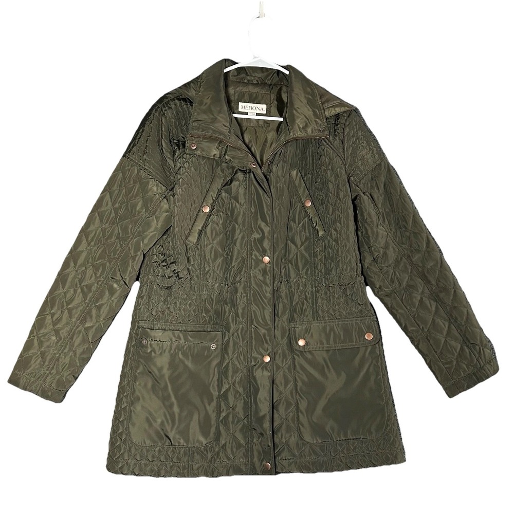 Merona Women's Full Zip Quilted Anorak Hooded Jacket ~ Olive Green ~ Sz LARGE